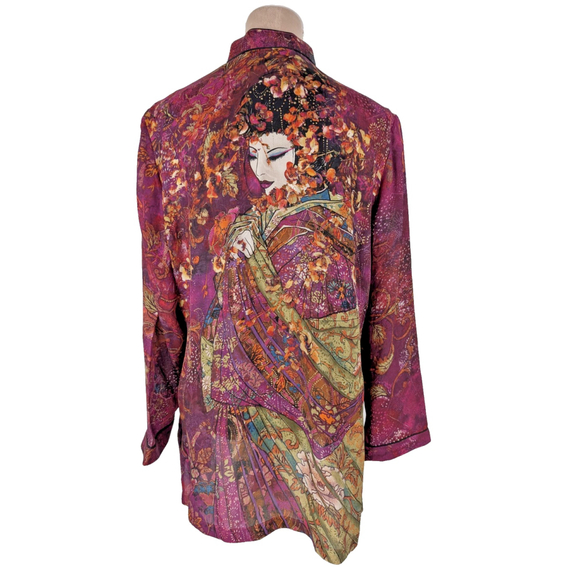 Chico's Tops - Chicos Geisha Kimono Tunic Top Silk Artistic Colorful Sz L Multi Whimsy